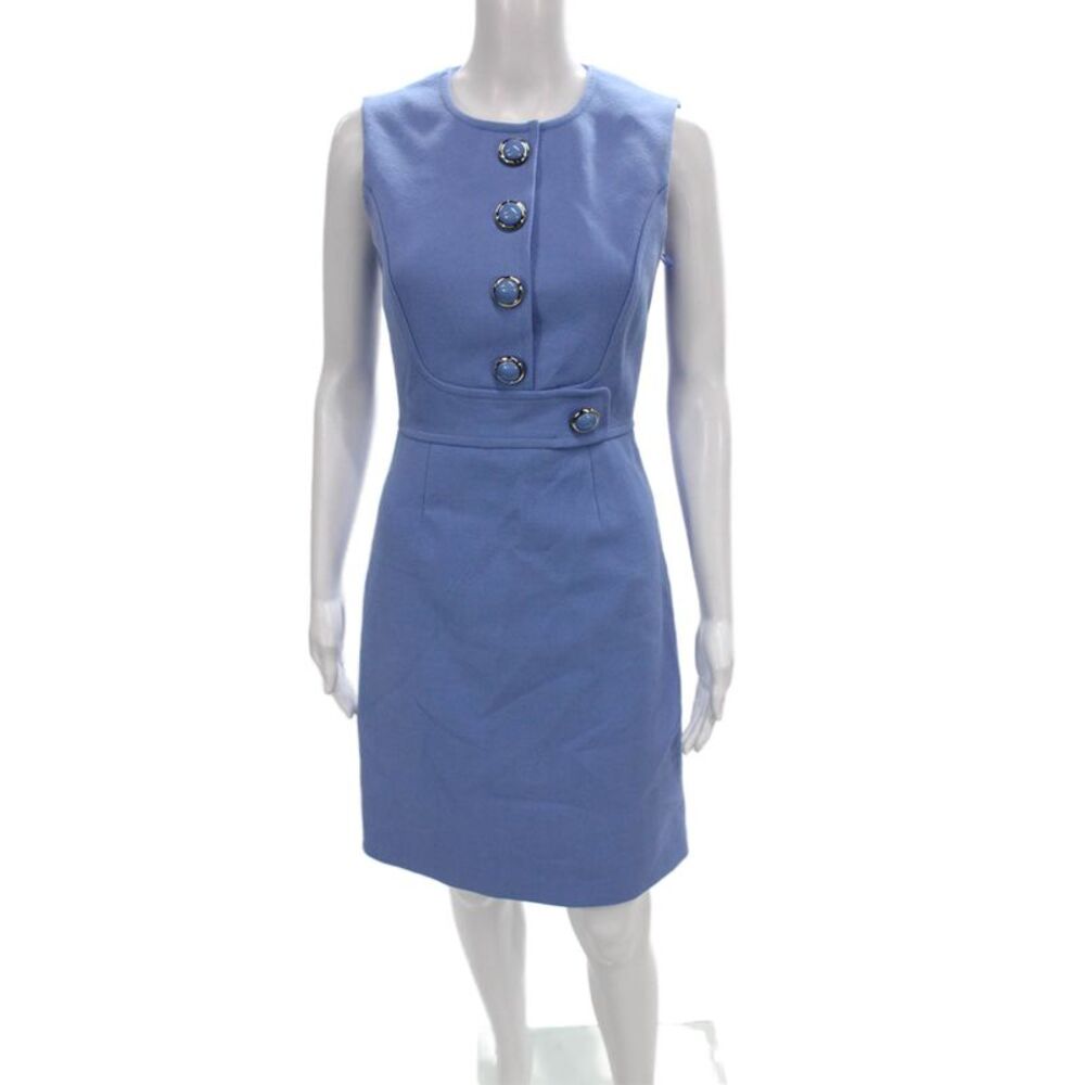 Designer Women Shift Dress Blue Sleeveless Round Neck Cotton Size S